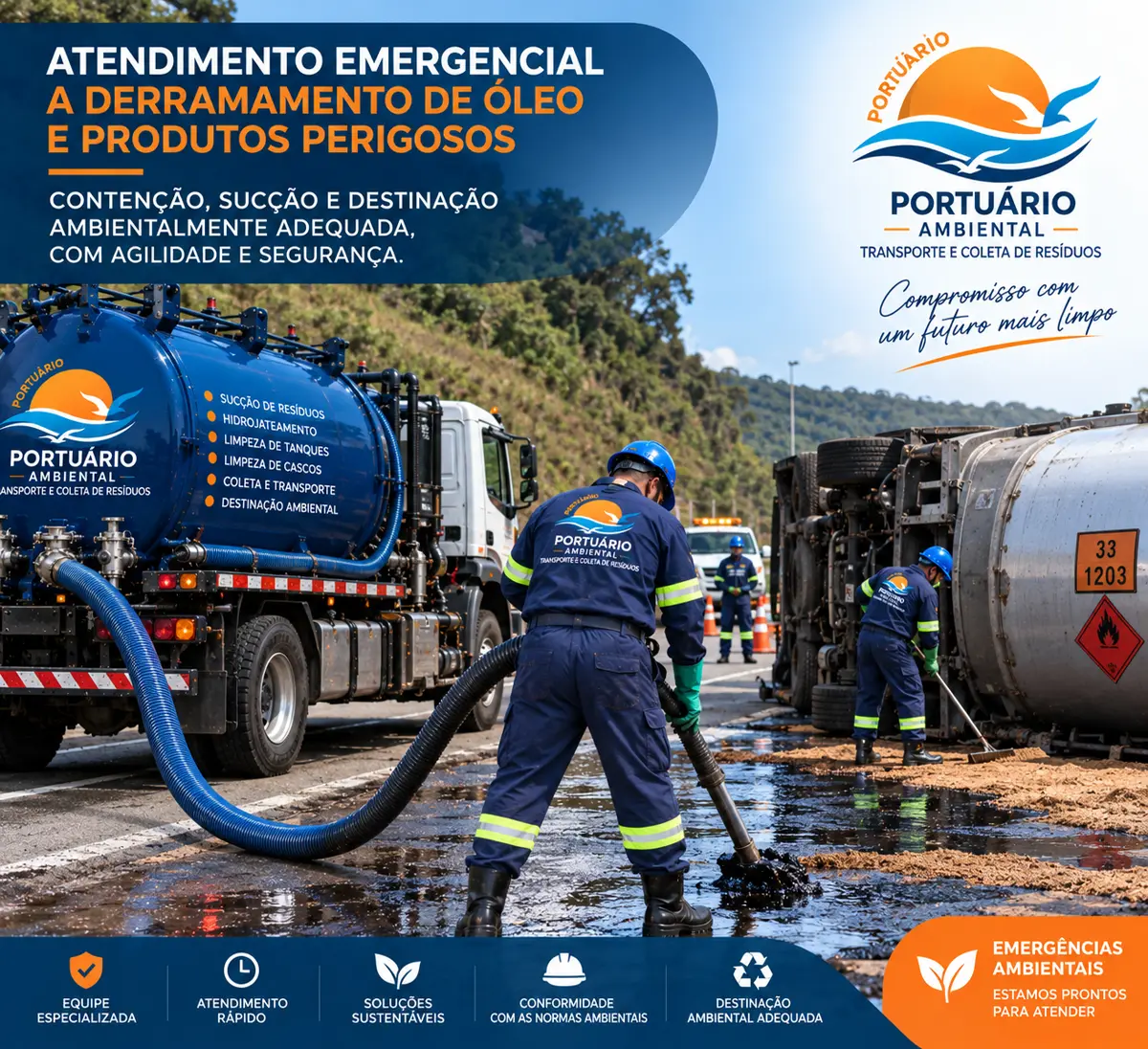 Equipe em atendimento ambiental rodoviário